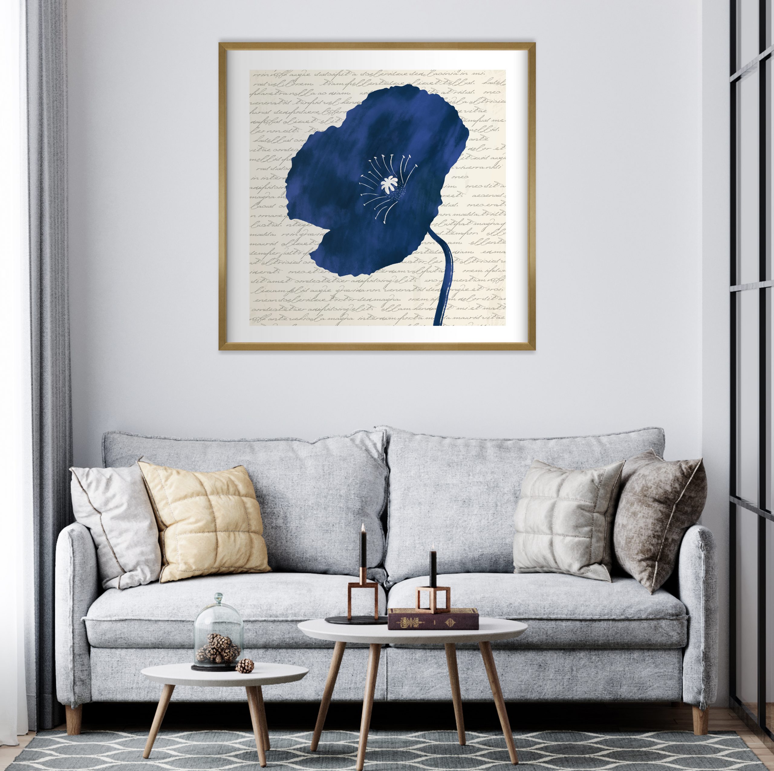 blue navy poppy flower art 1-room decor