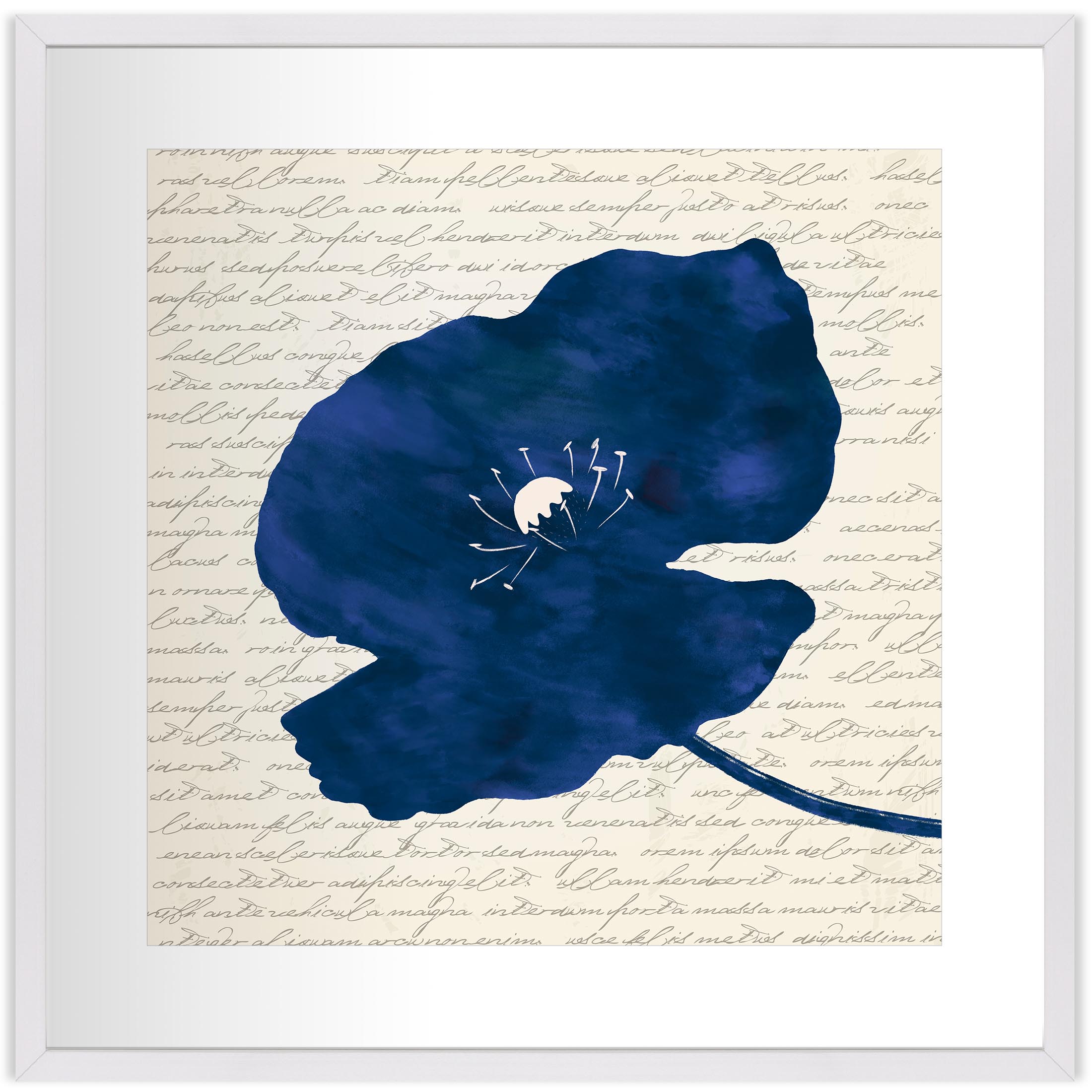 blue navy poppy flower art-1