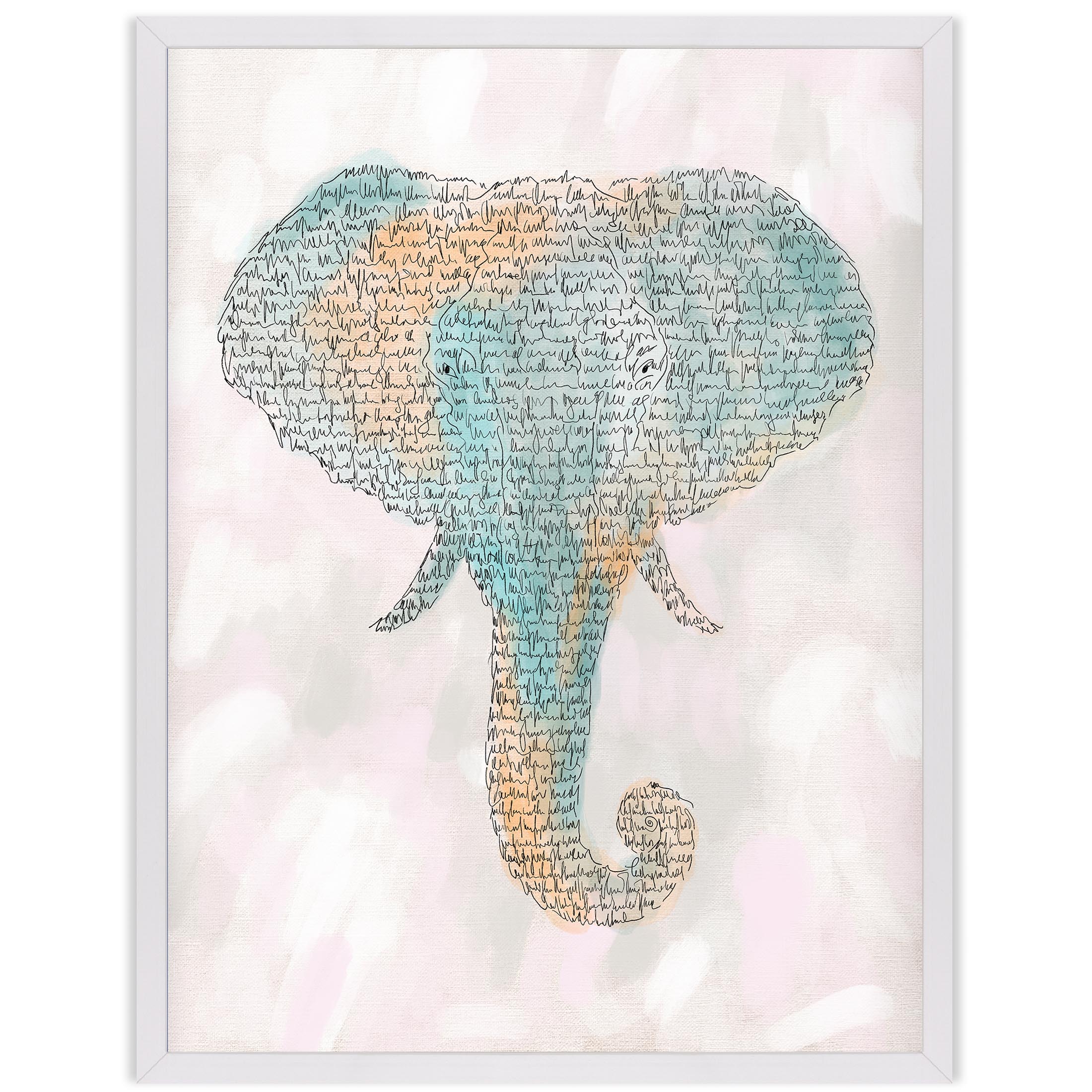 elephant abstract handwriting wall art