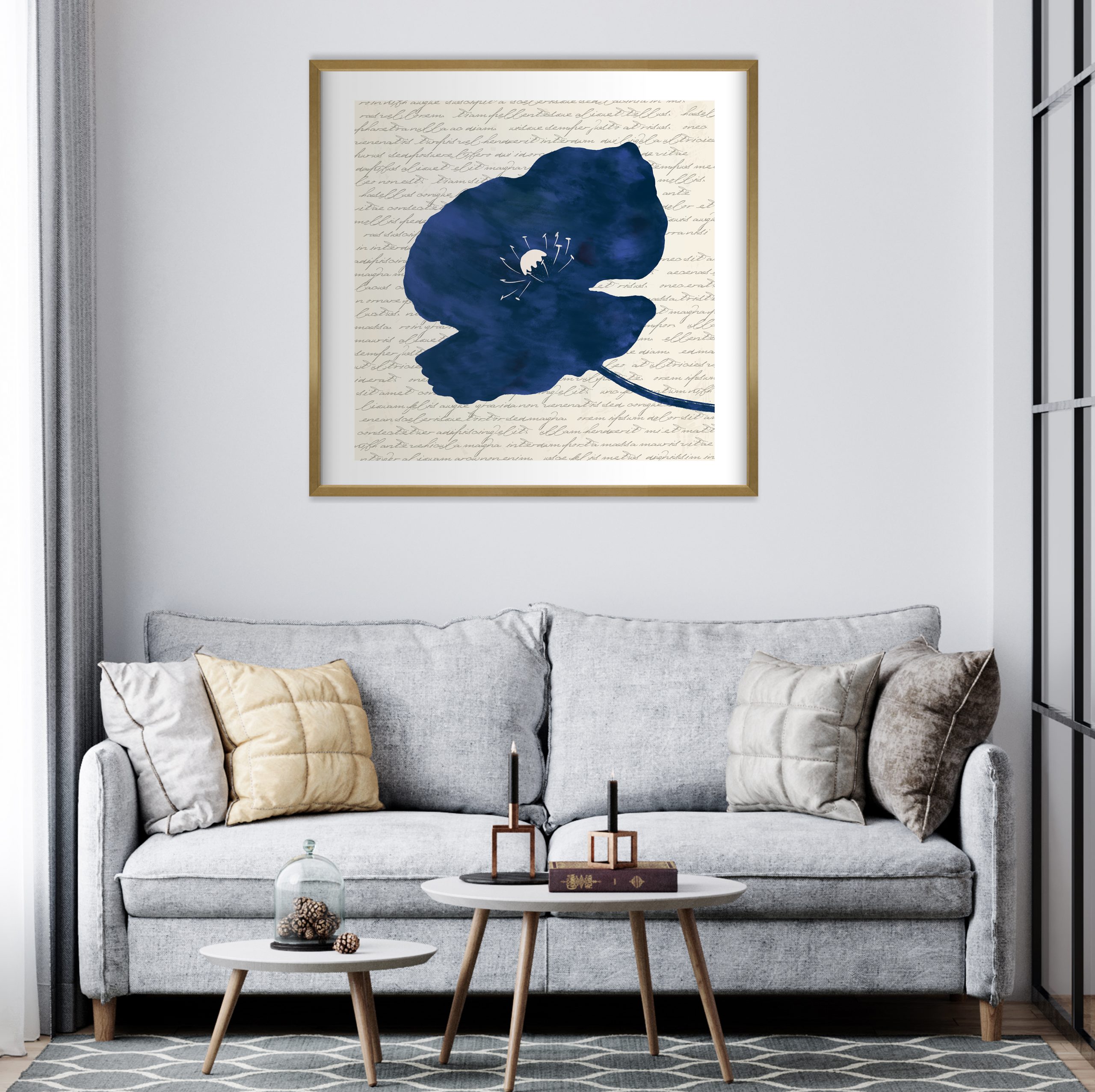 vintage blue navy poppy flower art 1