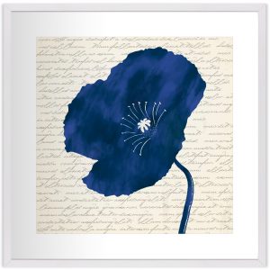 Vintage Blue Navy Poppy Flower Art 2