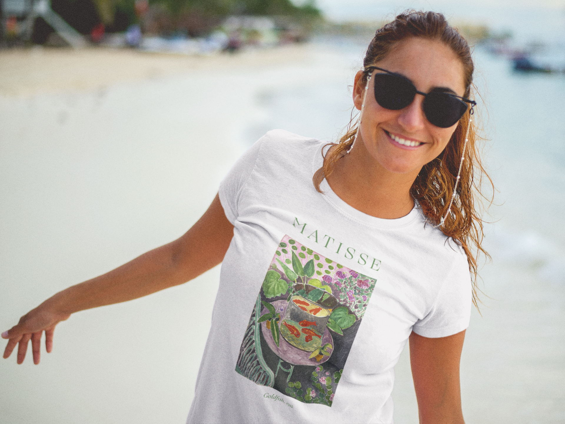 smiling-lovely-woman-wearing-Matisse Painting T shirt