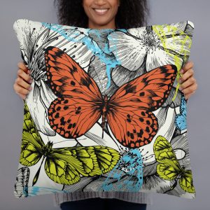 Black flower and butterflies Pillow Case