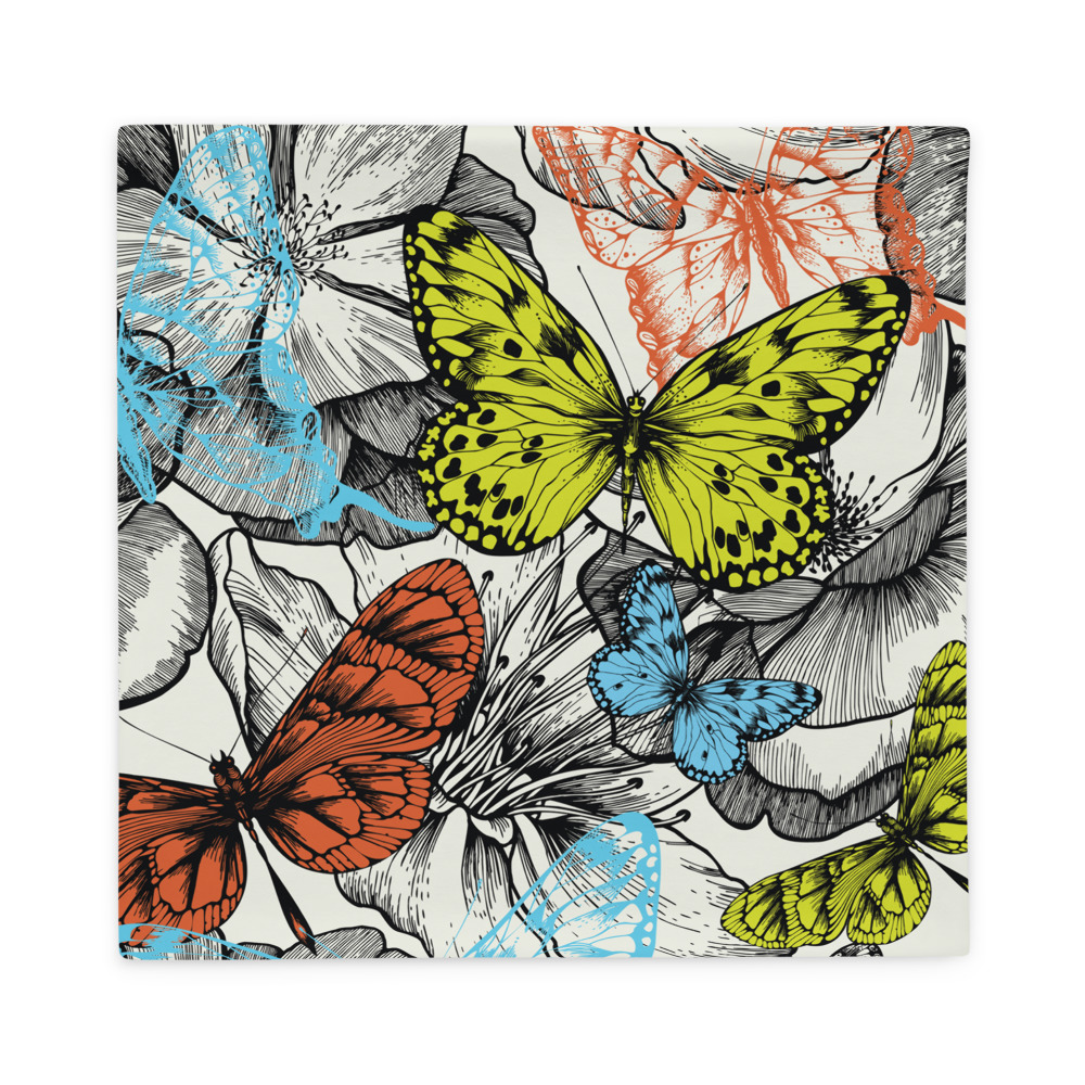 black and white flower and butterflies