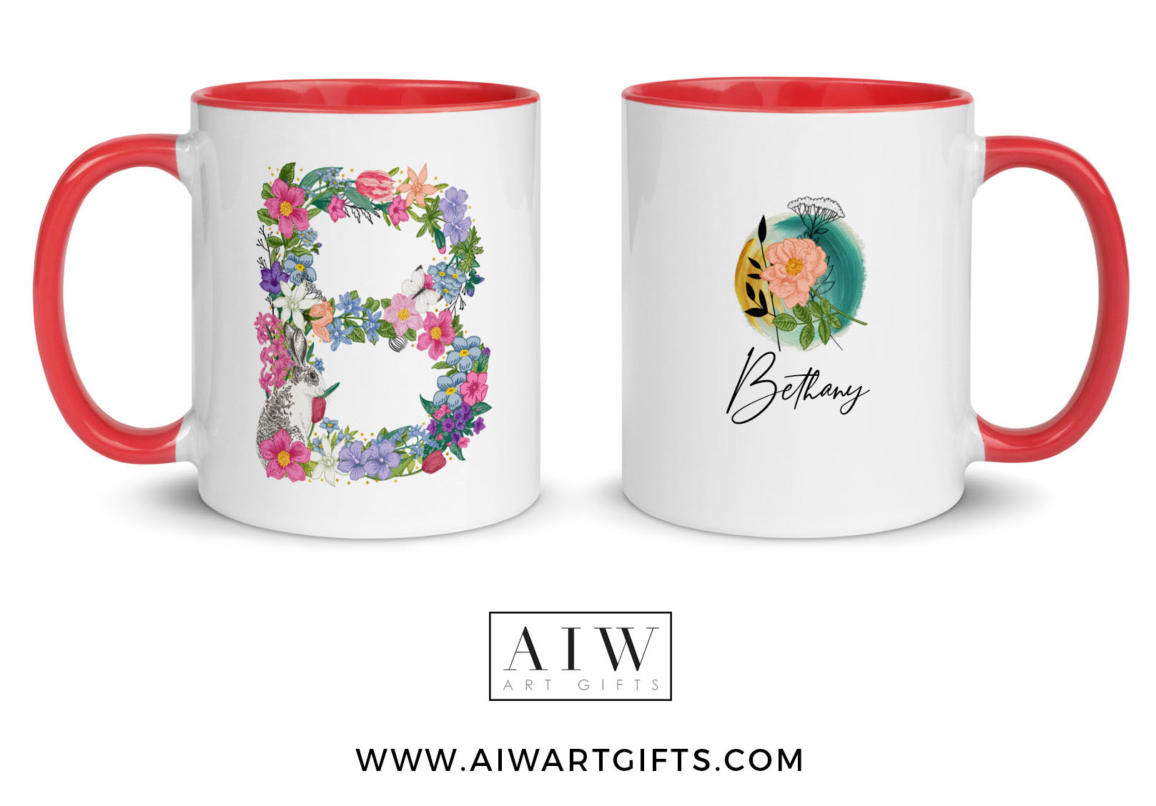 Floral letter B mug- Birthday gift idea