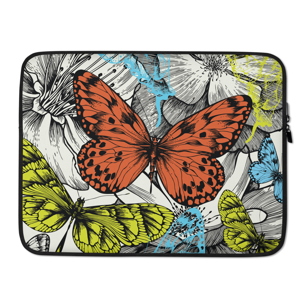 hand drawn flower and butterflies art laptop cover