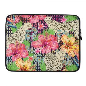 Happy Tropical Flower and Wild Animal Laptop Sleeve