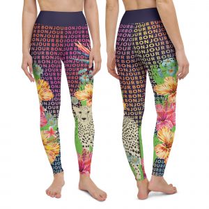 Abstract tropical and Bonjour pattern Yoga Leggings