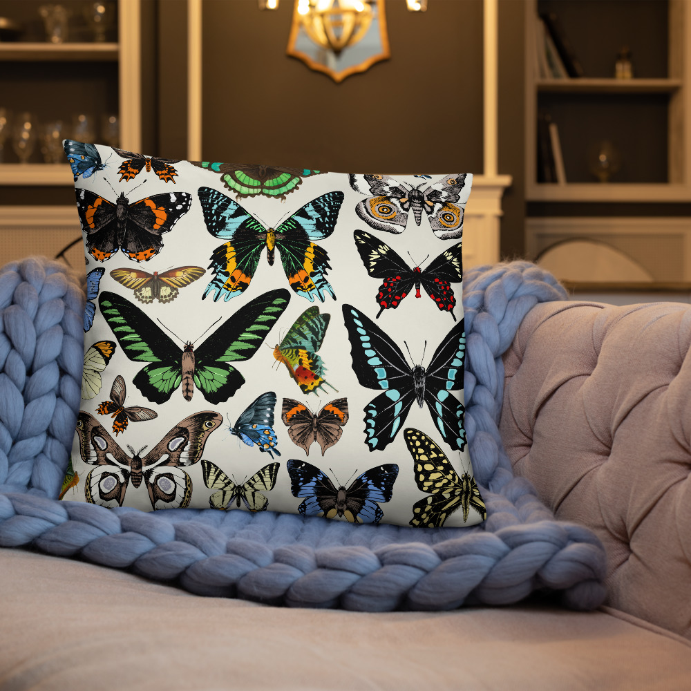 pillow cover With Moth Print, Vintage Butterfly pillow cover