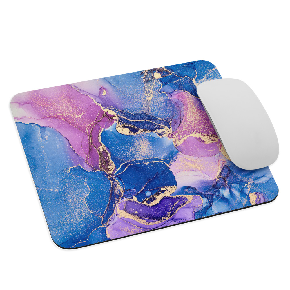 Luxury Pink, blue gold marble abstract art mouse pad