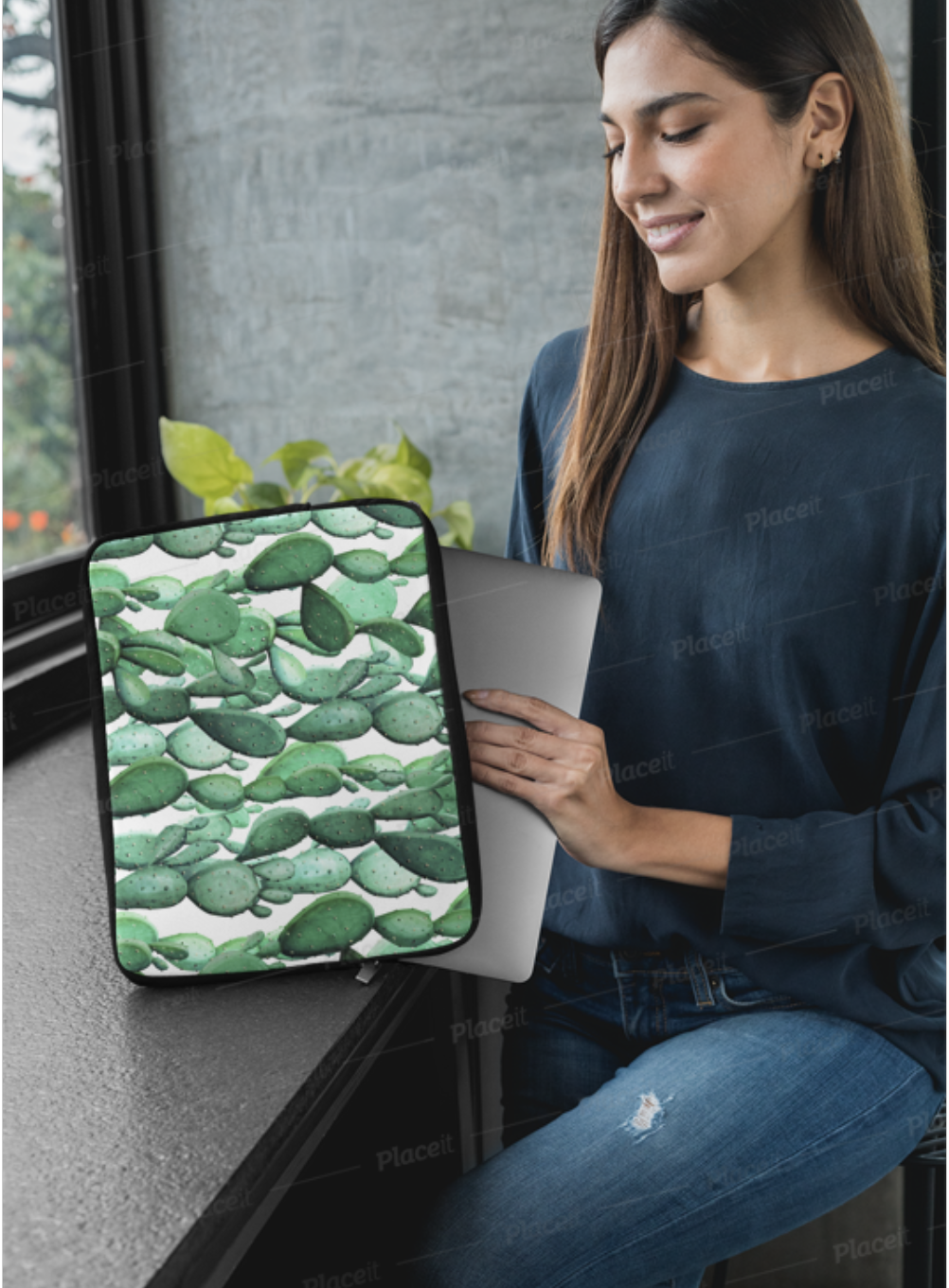 cactus watercolour laptop case