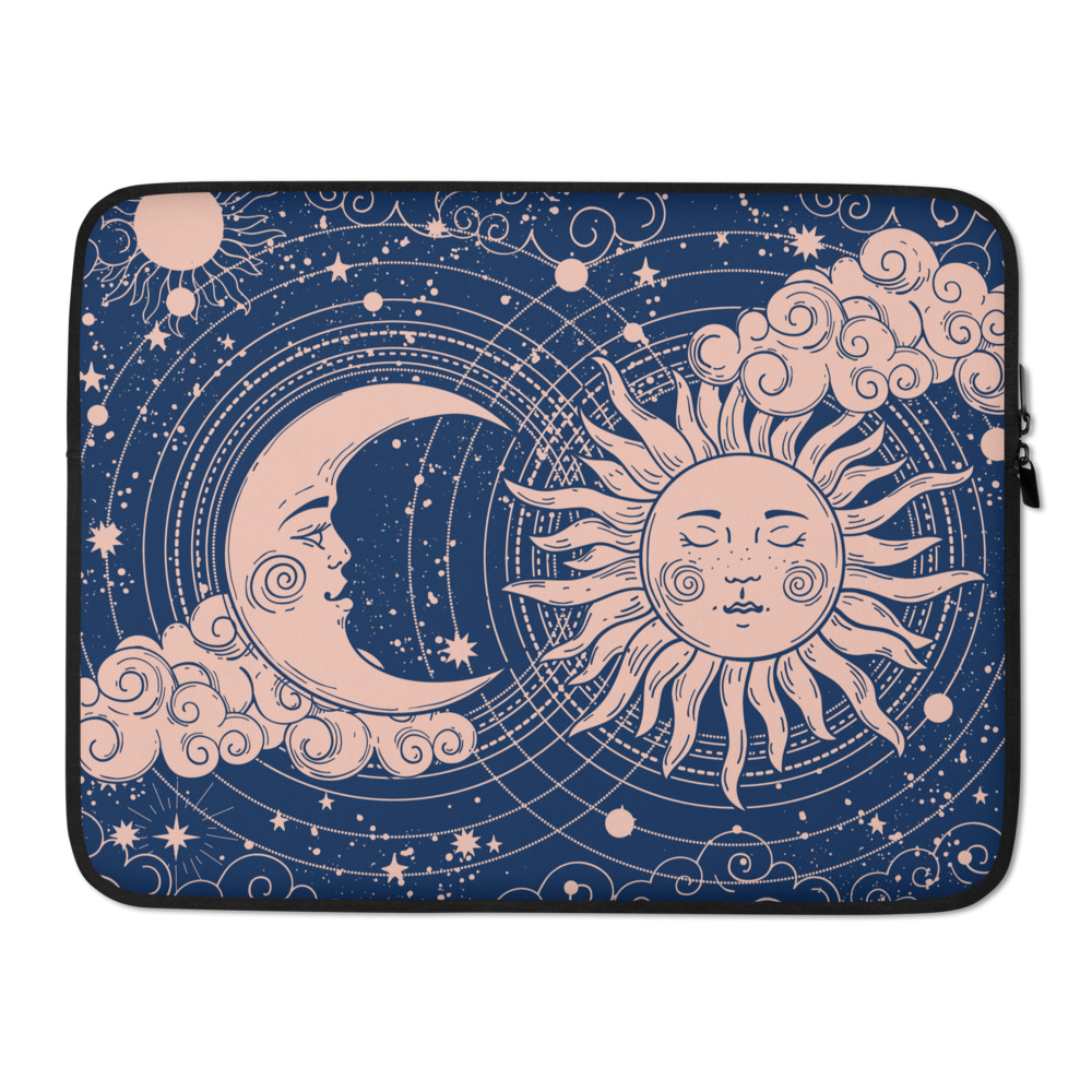 crescent moon and sun with moon laptop sleeve 15in