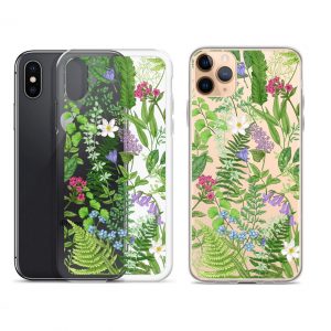 Green leaf and wild flowers iPhone case