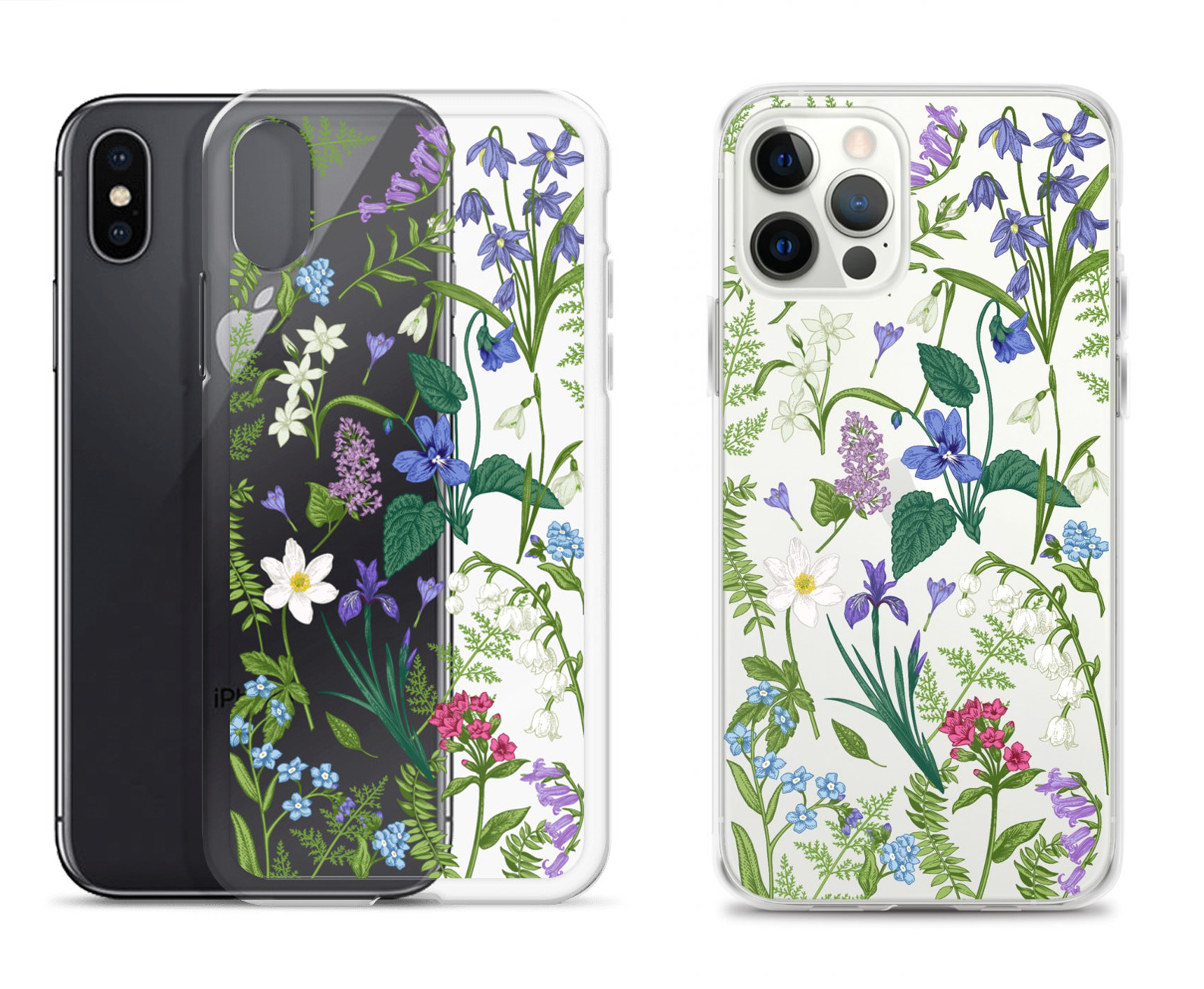 clear green leaf and flower iphone case