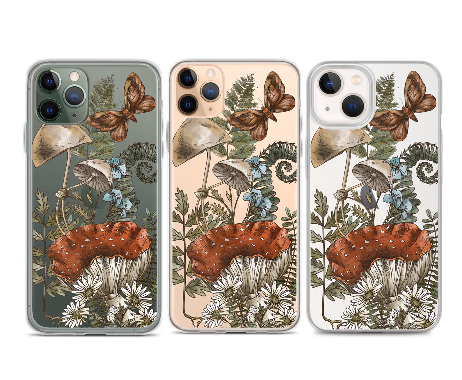 Vintage Wild Mushrooms and butterfly iphone case