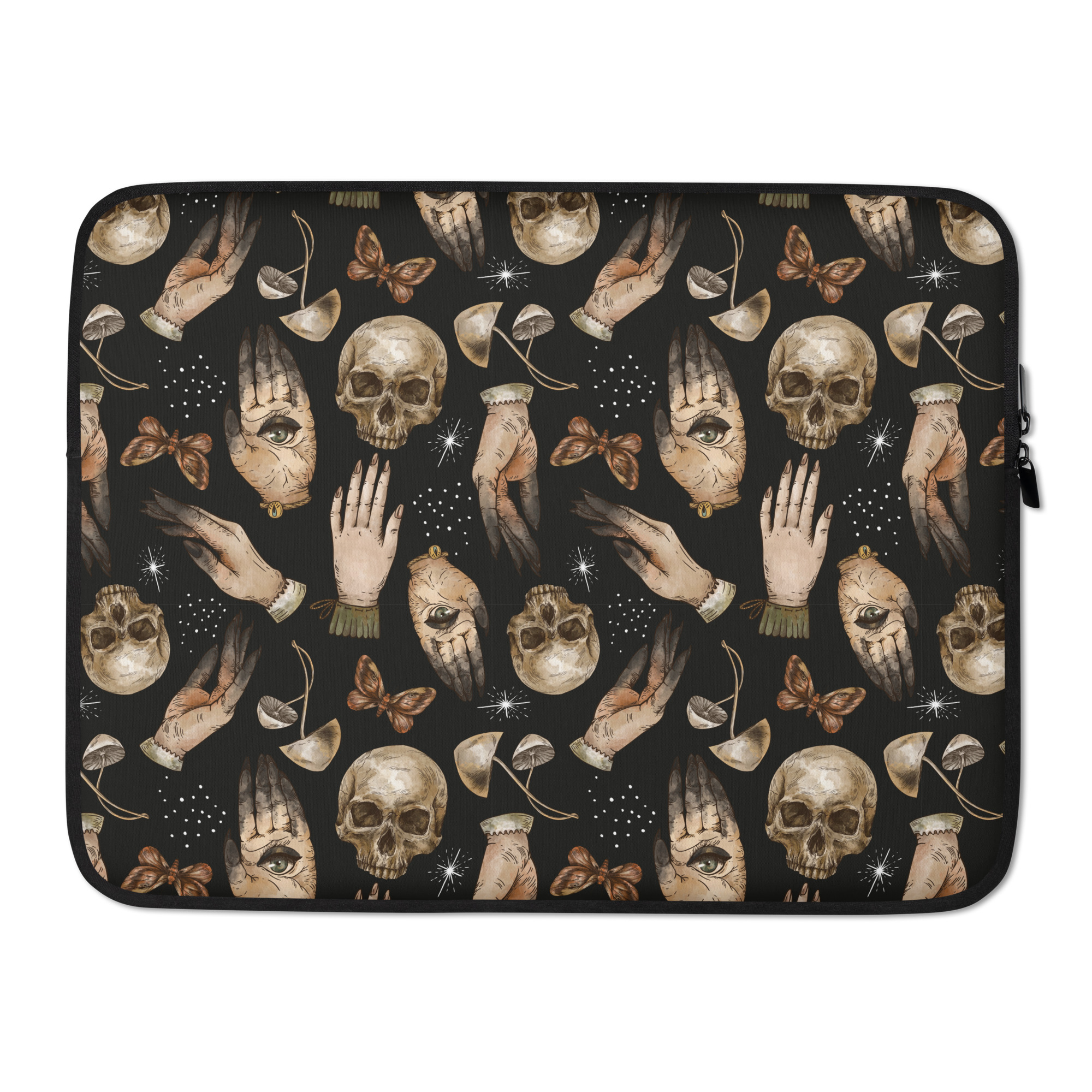 Magical skull and witch hands laptop sleeve Cottagecore art laptop sleeve