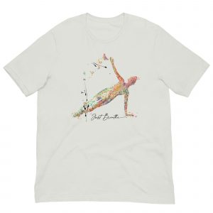 Just Breathe Yoga watercolor style T-shirt