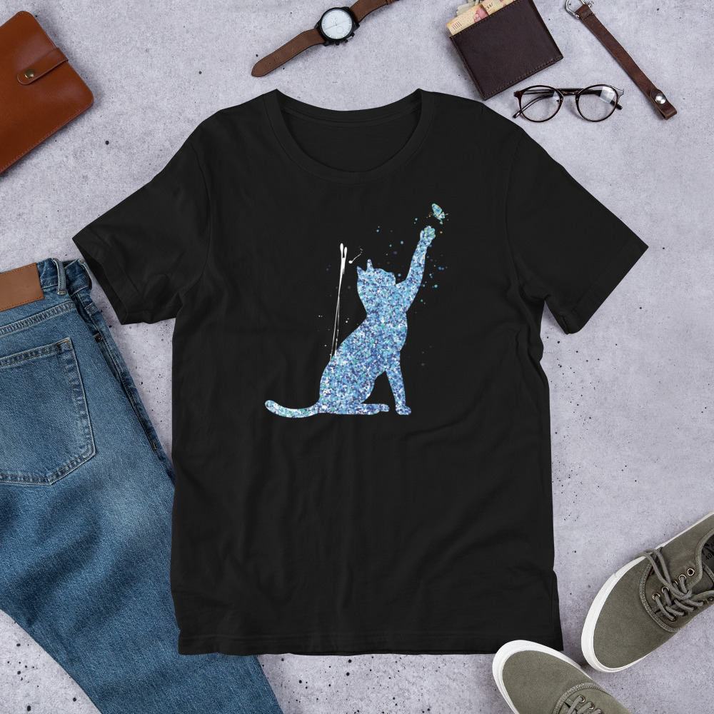 Cat Tees, watercolour blue art Cat T-Shirt, colorful cat Tees, Animal shirt, Cute animal tee, Gift Cats Tshirts, Cute Cat shirt, unique cat t-shirt,Meow Shirt for Cat Lover, Funny Cat T-Shirt For Her,