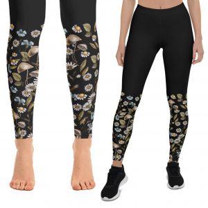 Wild mushrooms and flowers Vintage style Leggings