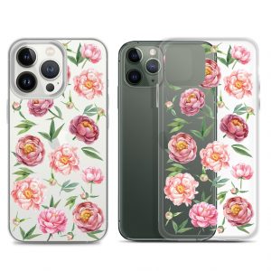 Watercolor Maroon Peonies Clear iPhone Case
