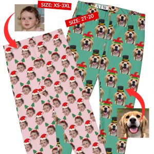 Personalized Christmas legging, Personalized Dog Cat photo legging,Christmas Party OUTFIT, Custom bottom Toddler