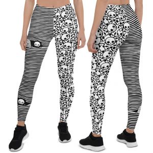 Family Cute Halloween Havoc Leggings with Skulls, Crossbones, Ghosts, and Mummies Galore, mom and kid size-ID04