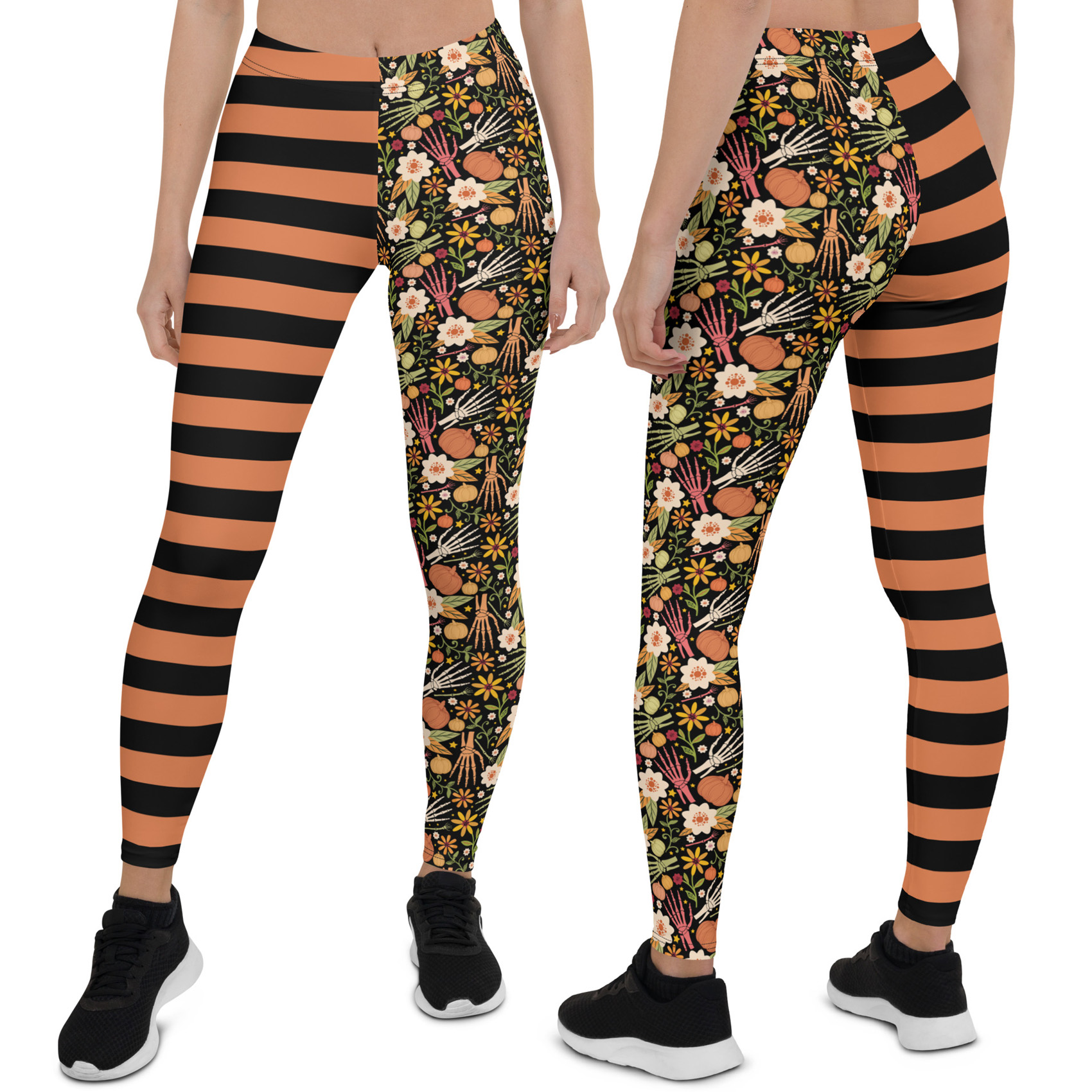 cute vibrant bones and floral halloween legging