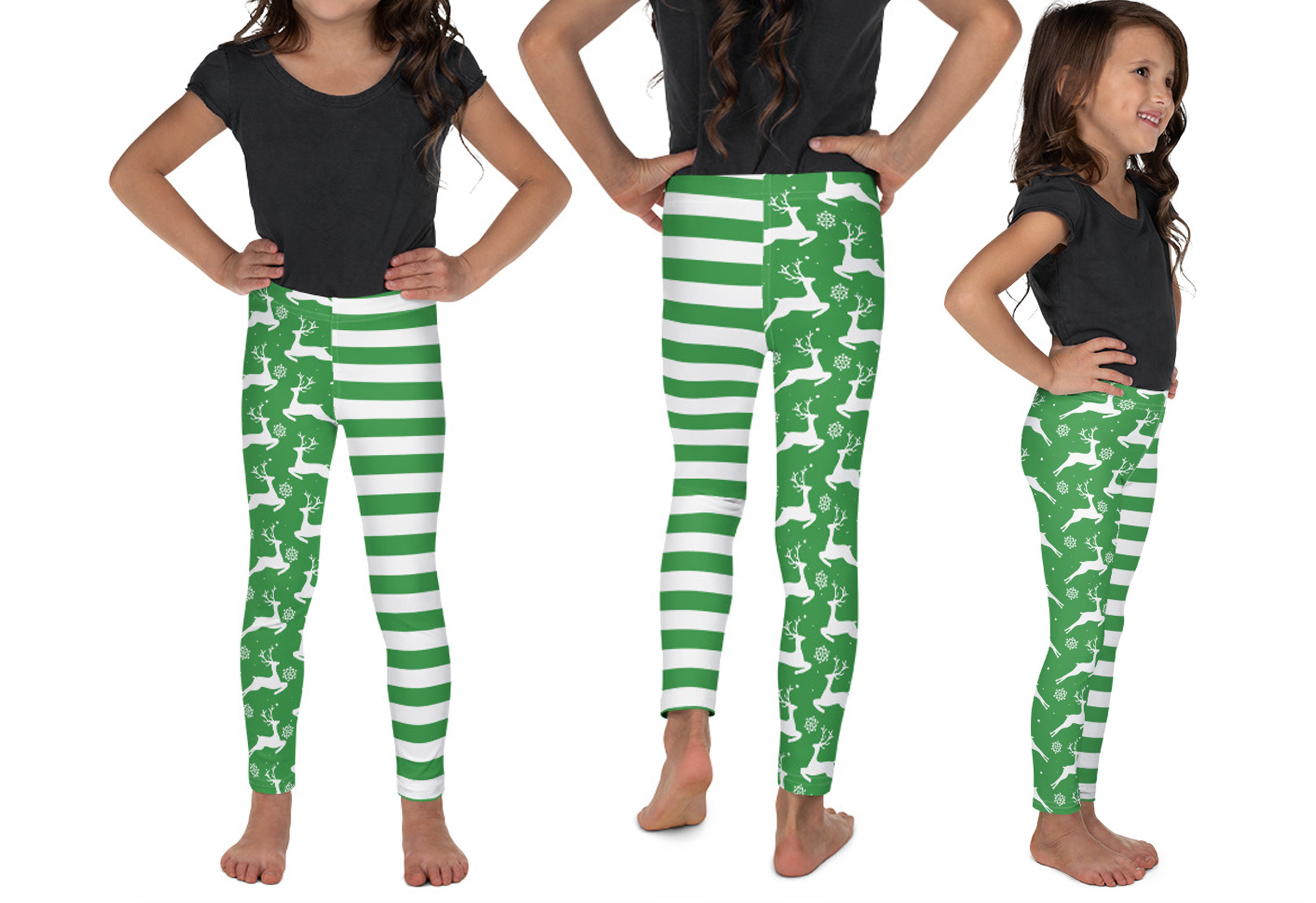 baby chrismas legging with deer and stripe lines