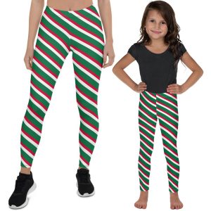 Christmas red and green striped Leggings for woman and kid