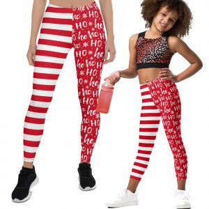 HoHo Christmas kid and Women's Leggings with Red Stripes