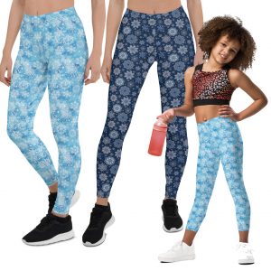 Snowflakes Christmas Leggings for Women and Kids