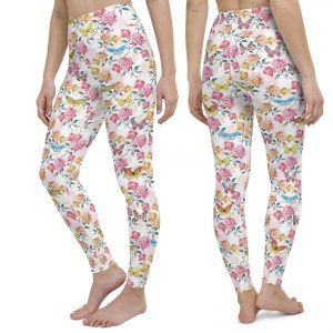 Butterfly and pink Flowers Yoga Leggings