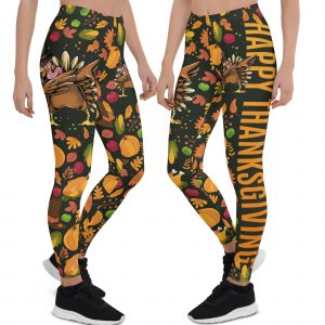 Happy Thanksgiving Leggings with Turkey bird, pumpkin, leaves