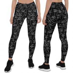 Black and White Girl Line art Leggings