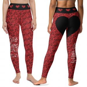 Valentine's Red Rose with Black Heart Yoga Leggings