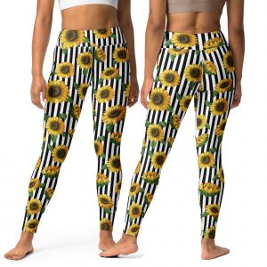 Black Striped Sunflower Yoga Leggings - Floral legging