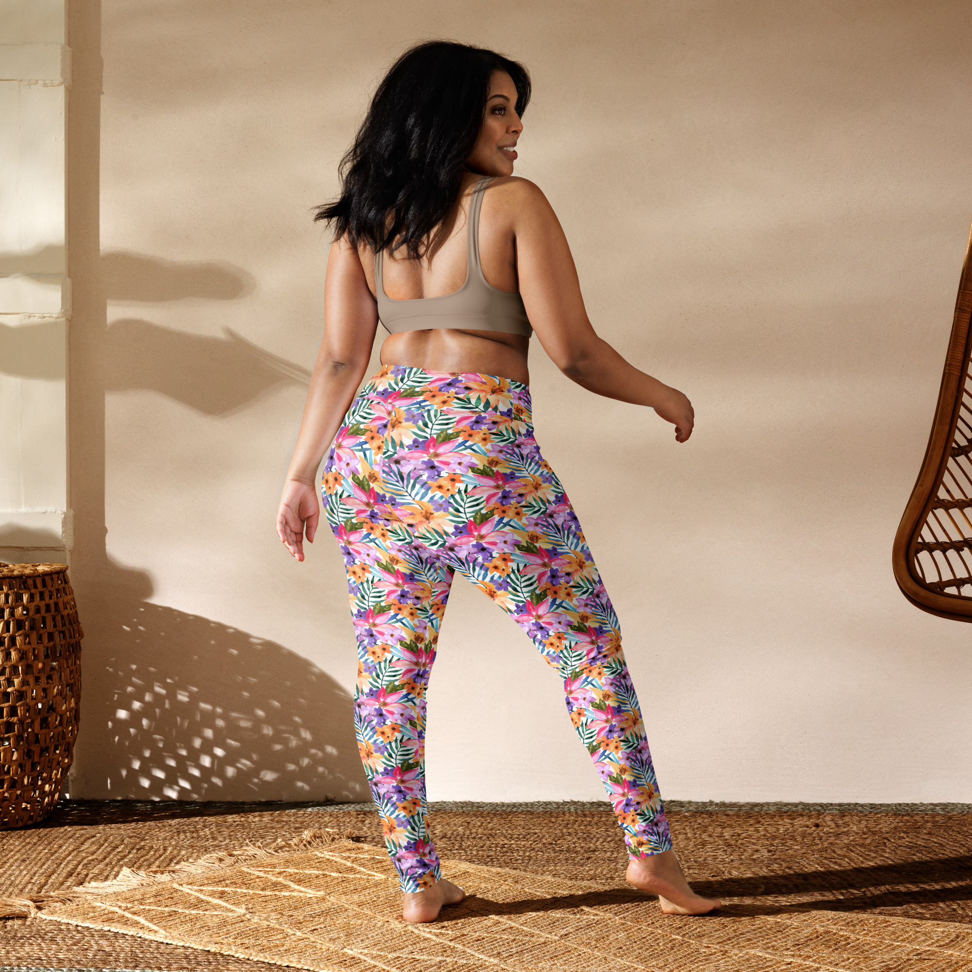 Botanical Watercolor Floral Yoga Leggings