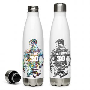 Personalized Man/Boy Soccer Player - Stainless Steel Water Bottle.