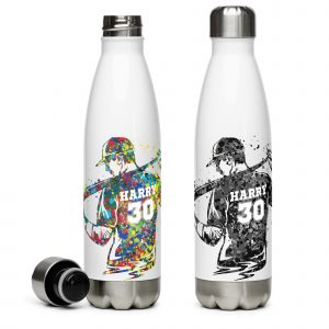 Personalized Man/Boy Baseball Player - Stainless Steel Water Bottle.