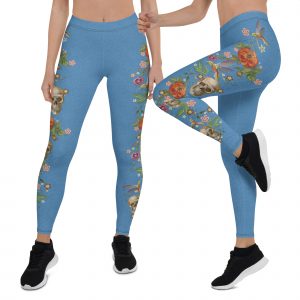 Embroidery skull bird and roses print leggings
