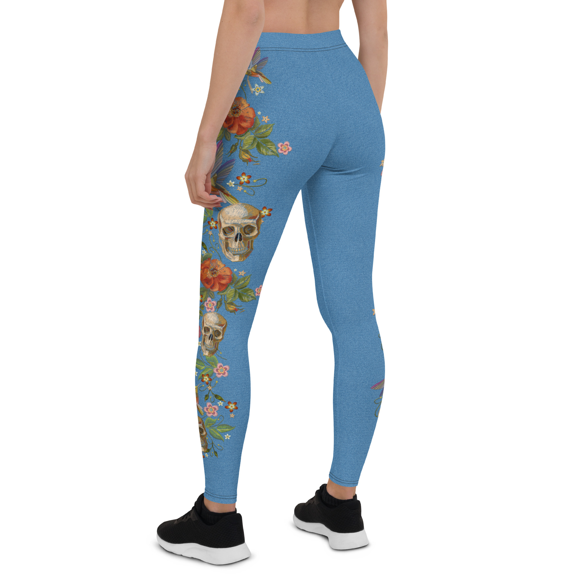 Denim Blossom Leggings with skull
