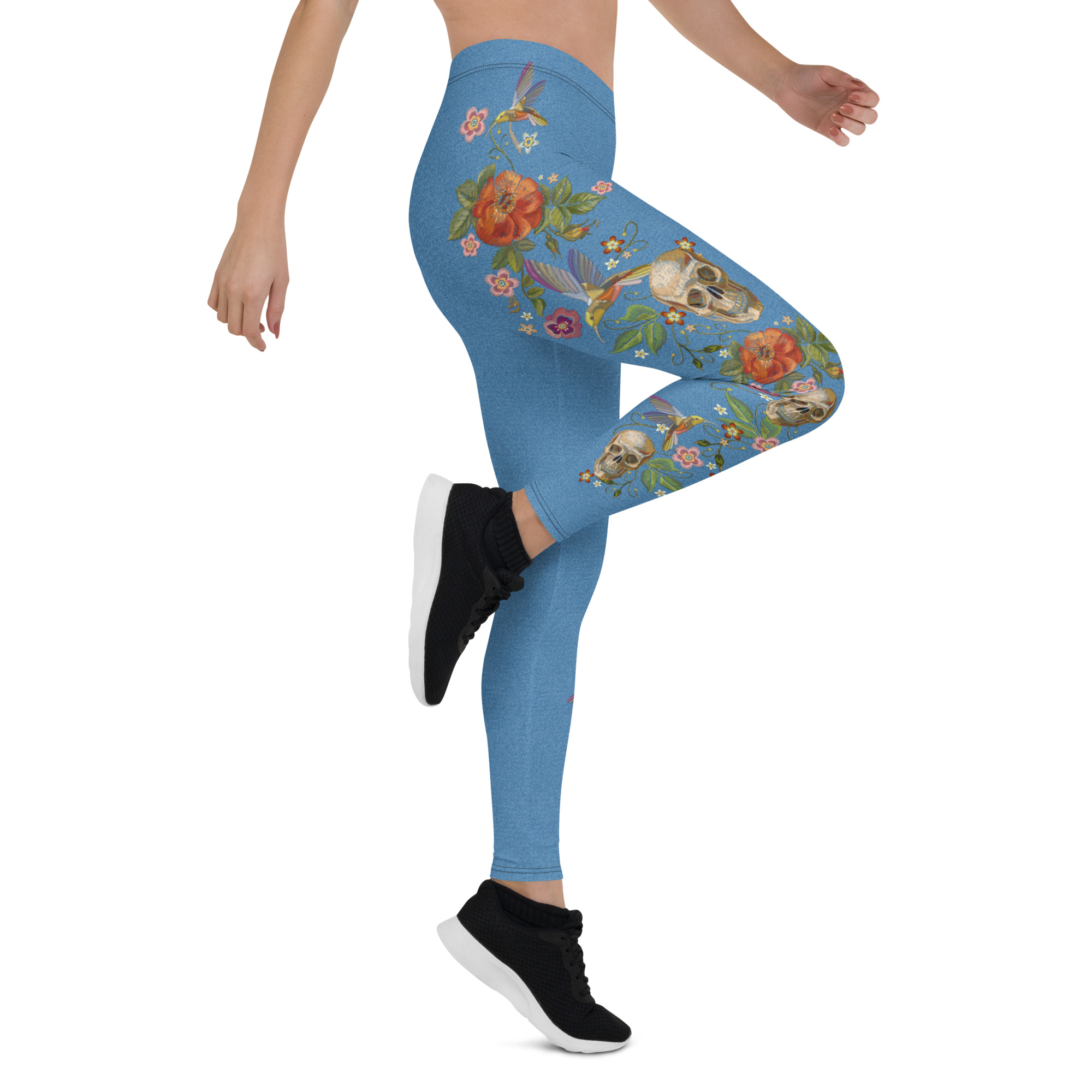 art legging with flower on the team texture